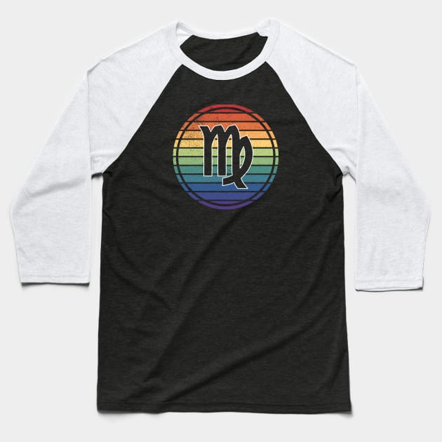 Vintage Distressed Rainbow Gay Pride Zodiac Virgo Baseball T-Shirt by Muzehack